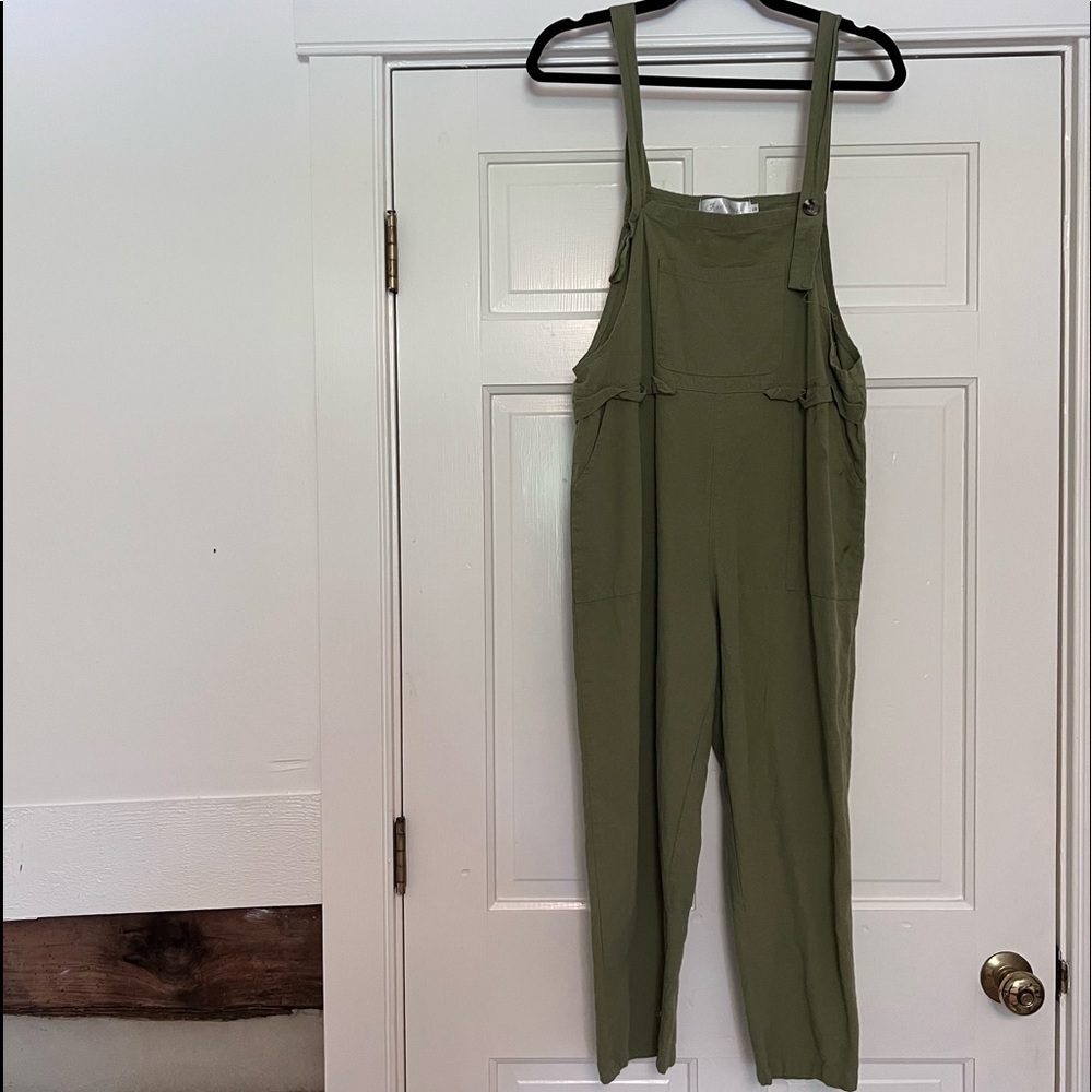 Green Overall Linen Jumpsuit